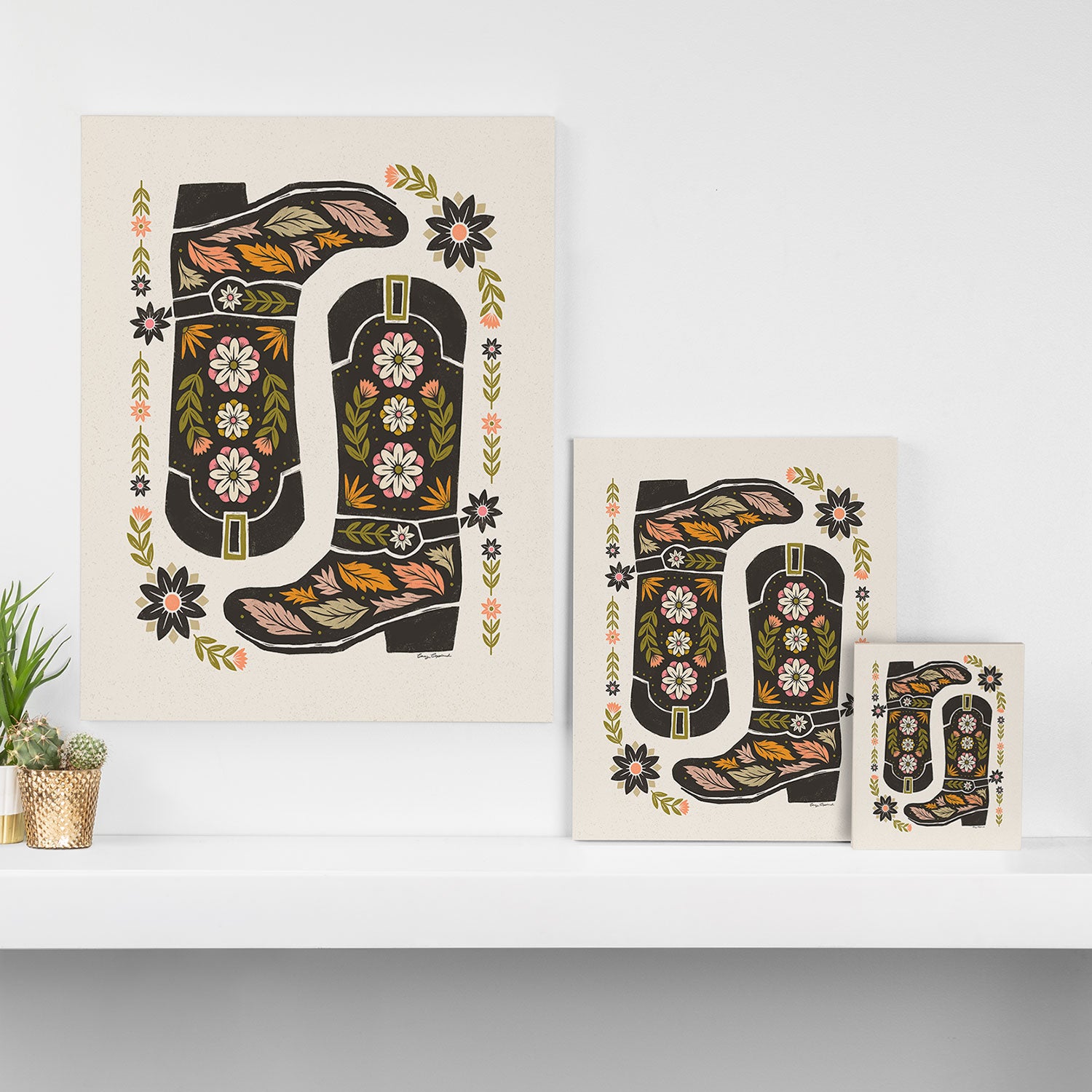 Cowboy boots and flowers Canvas Print Gallery Image 3