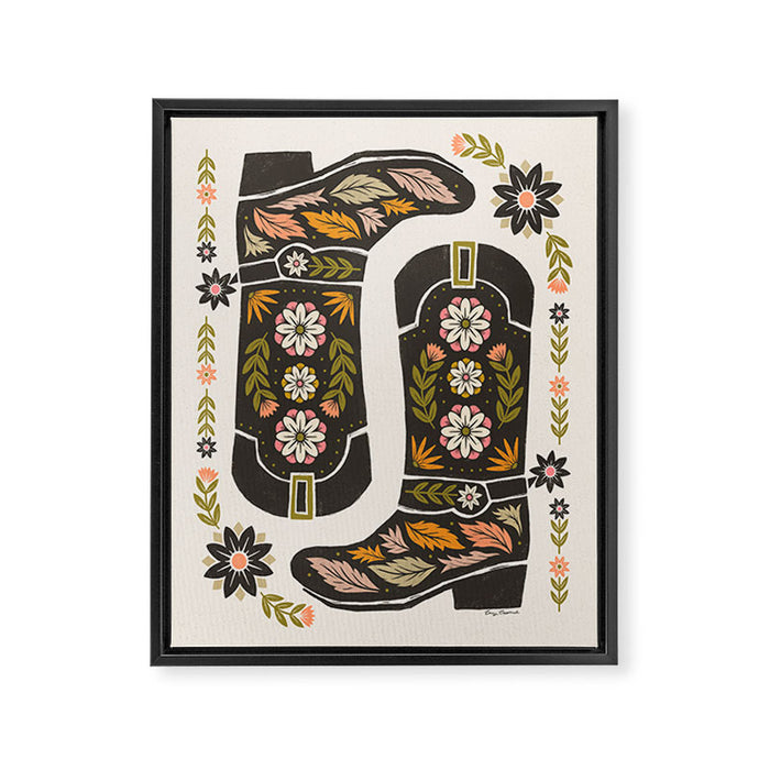 Cowboy boots and flowers Framed Canvas Print Gallery Image 1