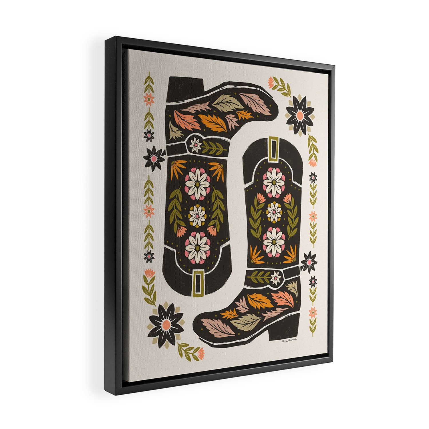 Cowboy boots and flowers Framed Canvas Print Gallery Image 2