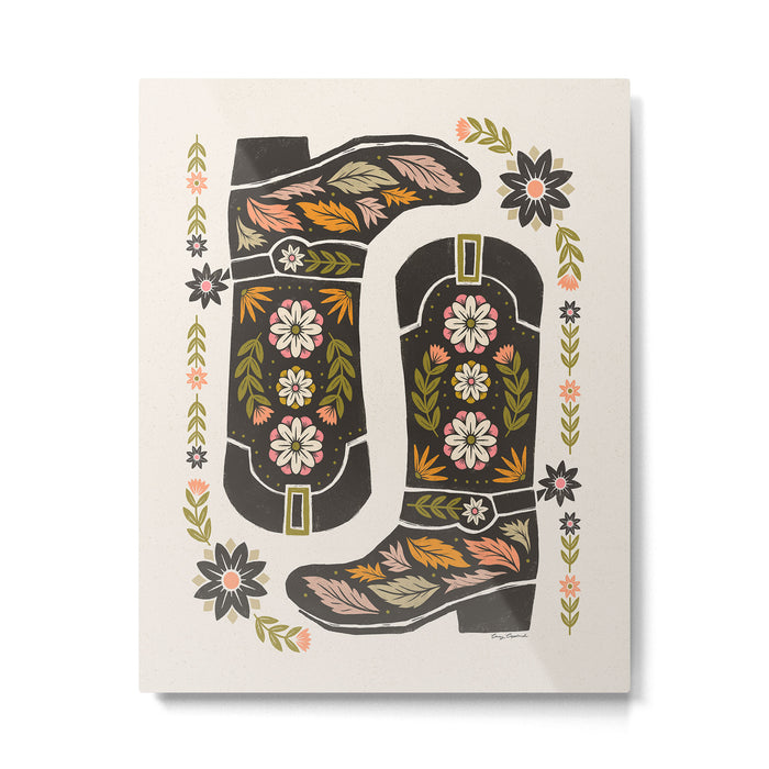 Cowboy boots and flowers Metal Print Gallery Image 1