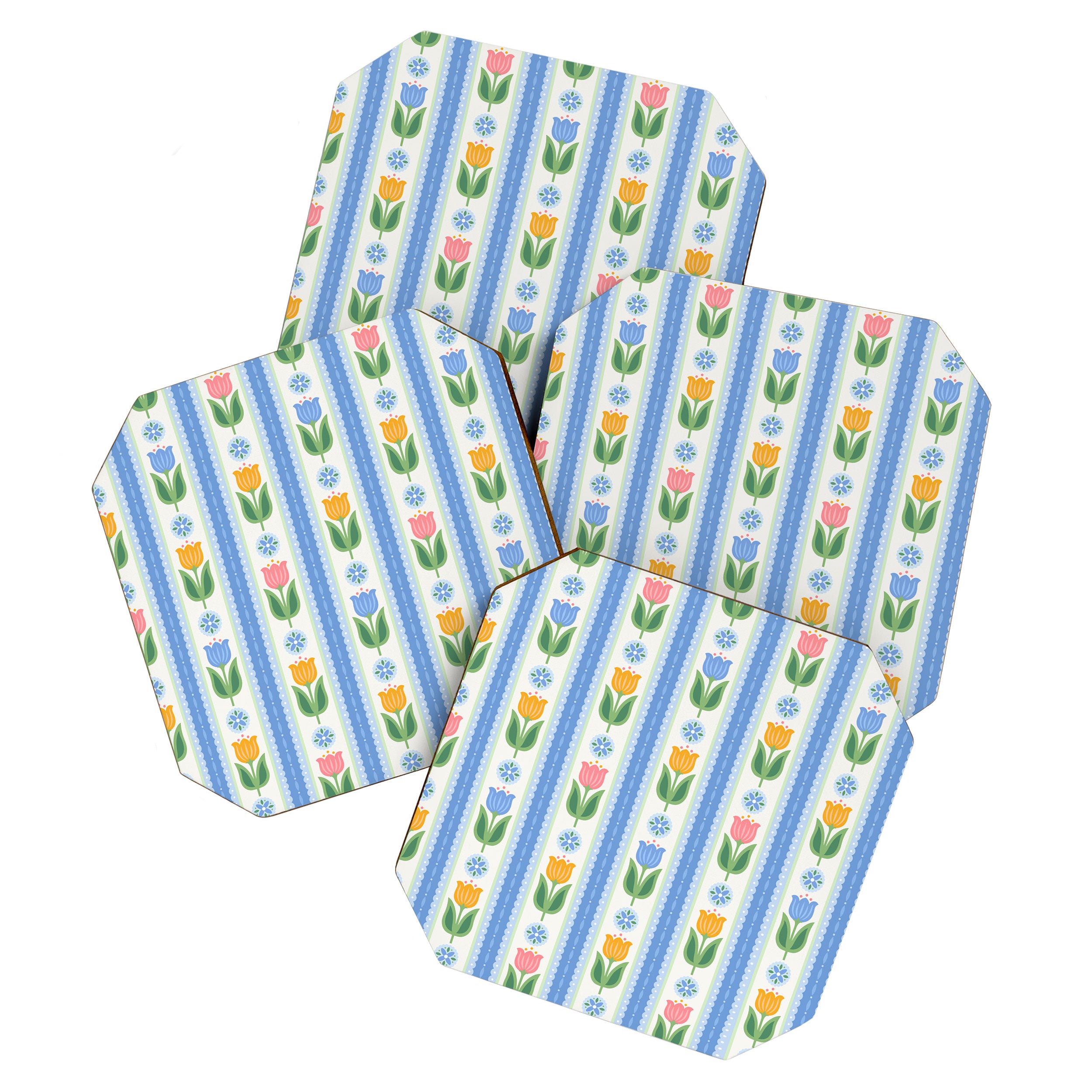 Cup of Tea Floral - Multi-color on White Coaster Gallery Image 1