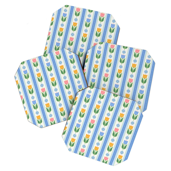Cup of Tea Floral - Multi-color on White Coaster Gallery Image 1