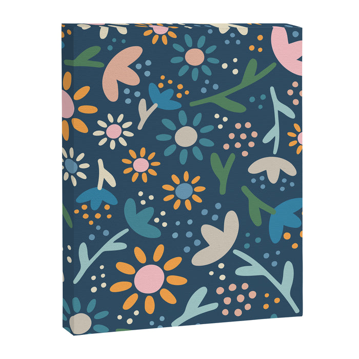 Ditsy Daisy Floral on Blue Canvas Print Gallery Image 1