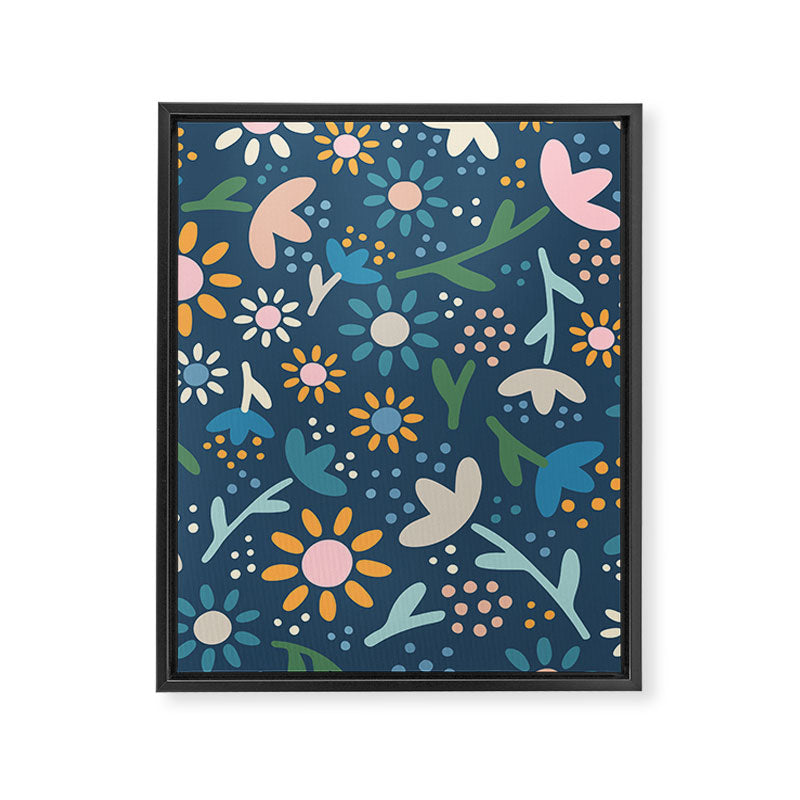 Ditsy Daisy Floral on Blue Framed Canvas Print Gallery Image 8