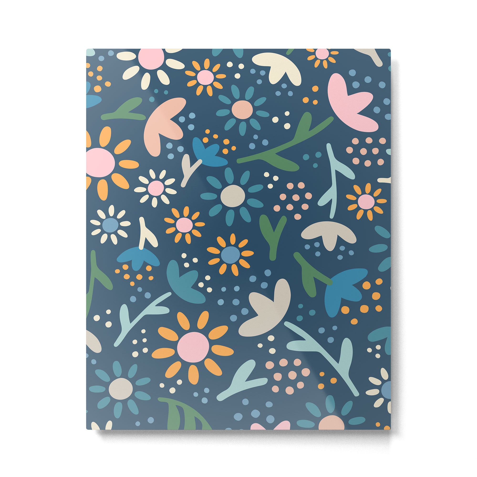 Ditsy Daisy Floral on Blue Metal Print Gallery Image 6