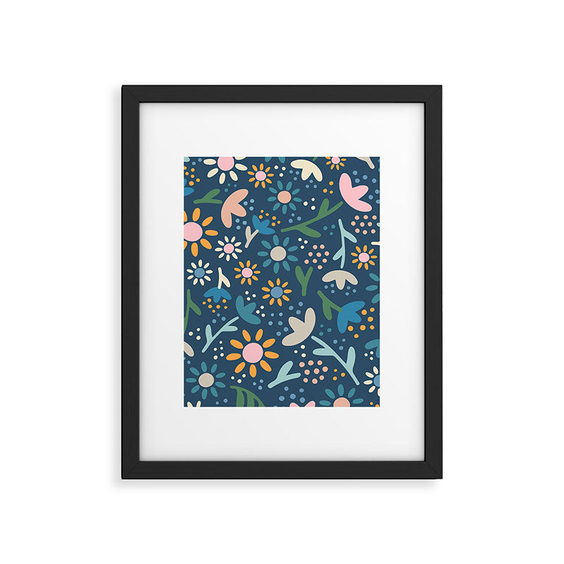 Ditsy Daisy Floral on Blue Framed Art Print Gallery Image 6