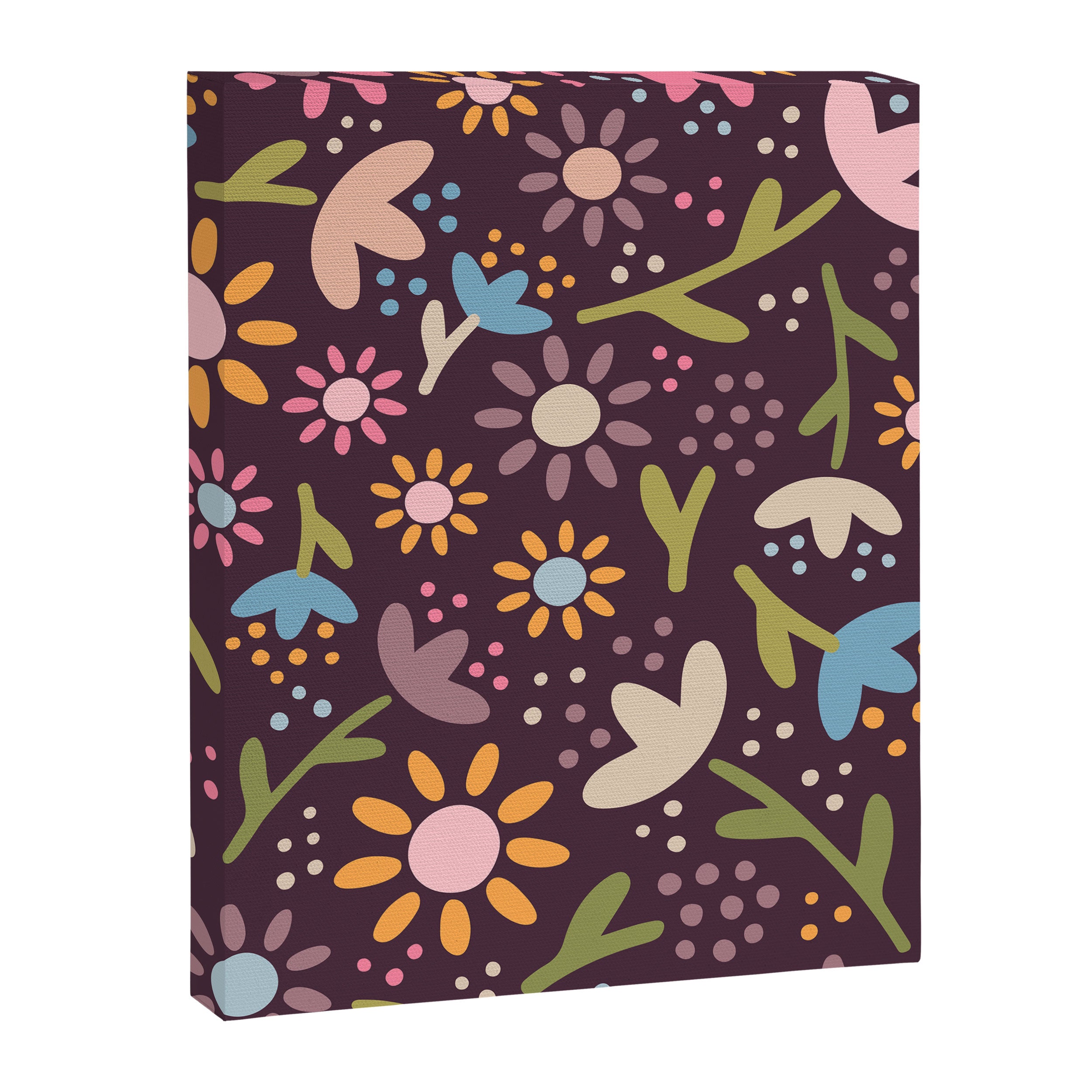 Ditsy Daisy Floral on Burgundy Canvas Print Gallery Image 8