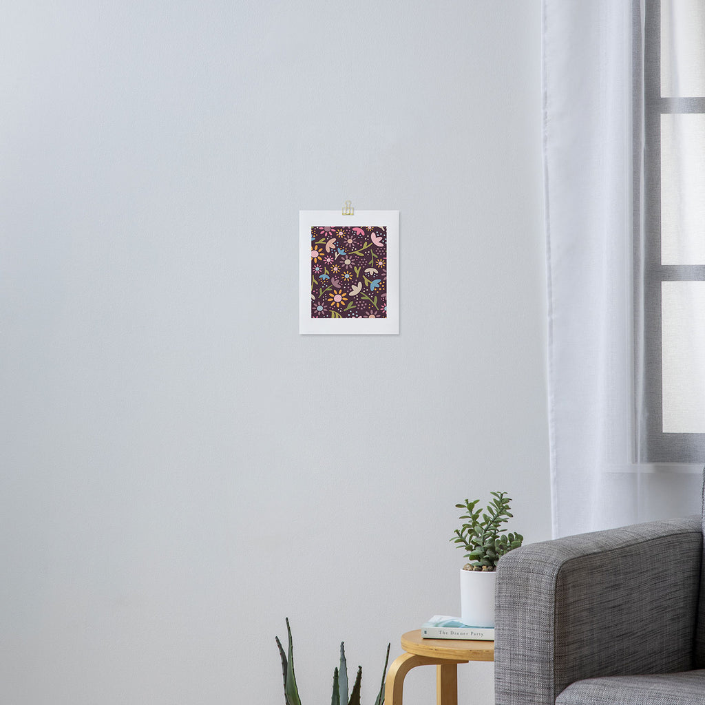 Ditsy Daisy Floral on Burgundy Art Print Gallery Image 3