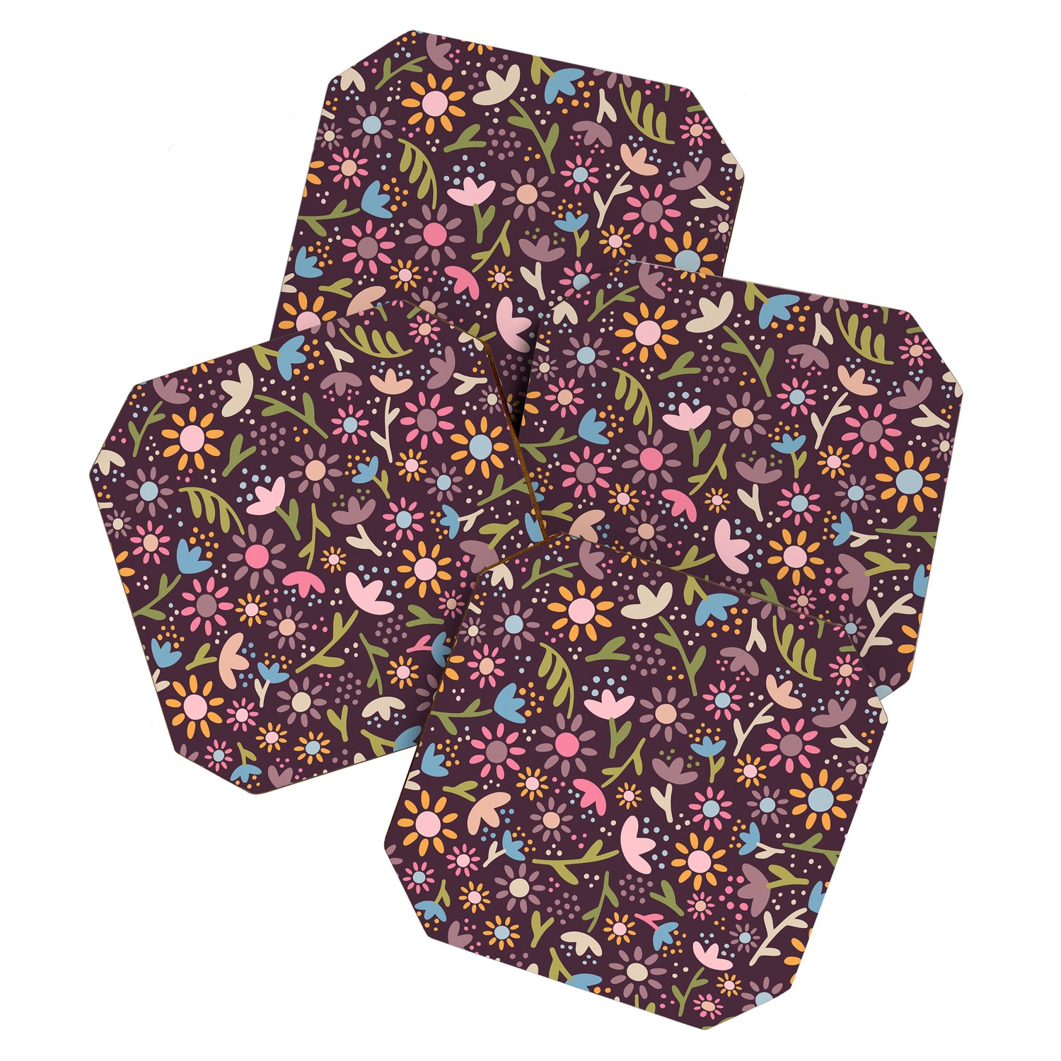 Ditsy Daisy Floral on Burgundy Coaster Gallery Image 1