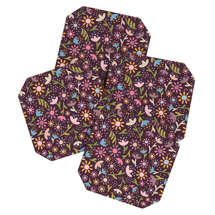 Ditsy Daisy Floral on Burgundy Coaster Gallery Image 1