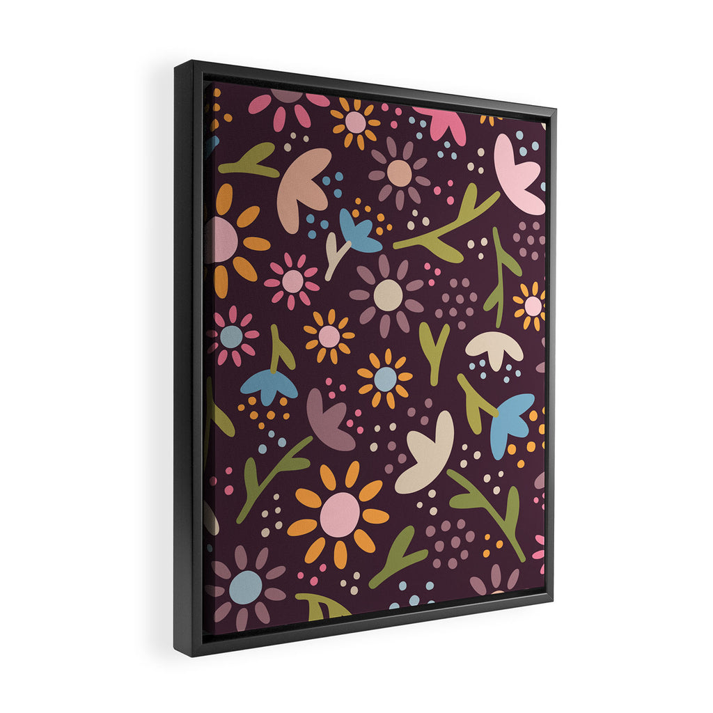 Ditsy Daisy Floral on Burgundy Framed Canvas Print Gallery Image 2