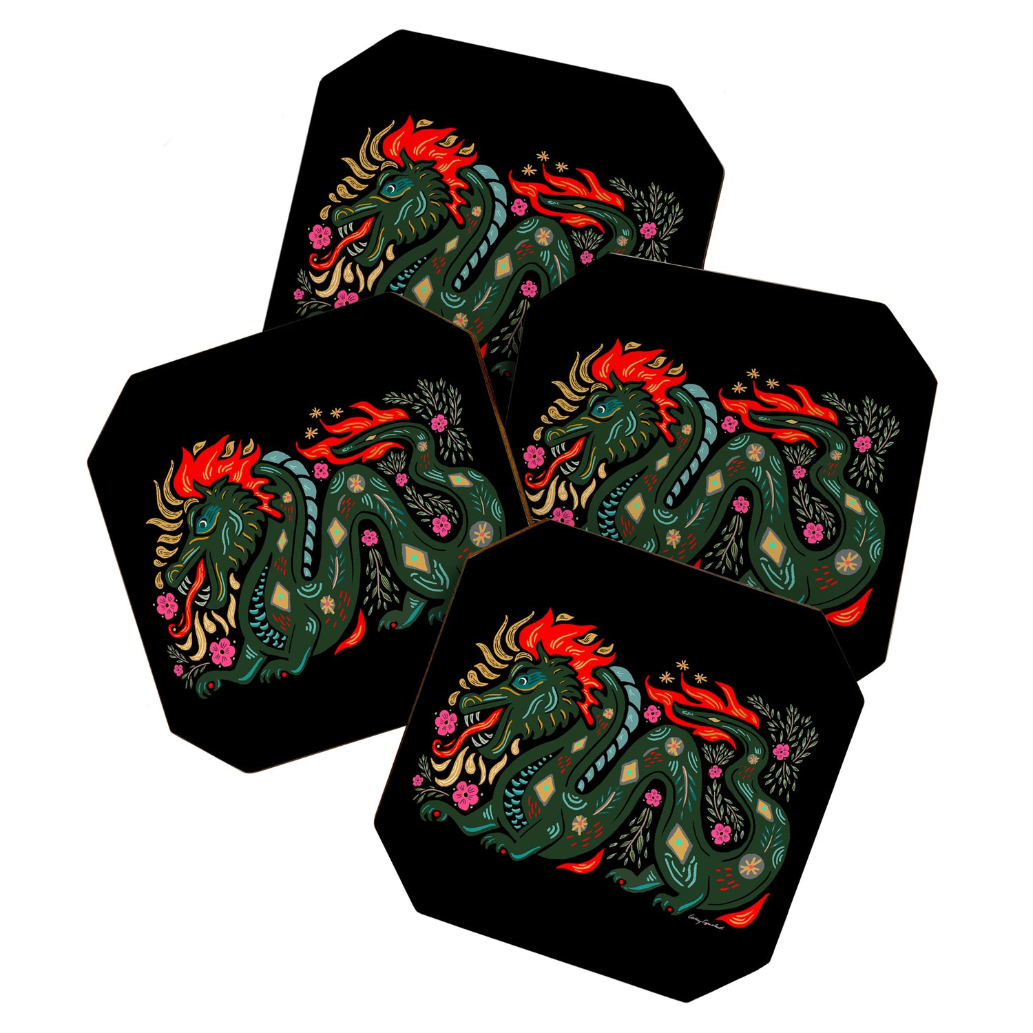 Dragon - Red, Black, Green Coaster Gallery Image 1