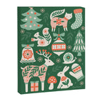 Festive Folk Art Forest Animals - Green and Red Canvas Print Gallery Image 8