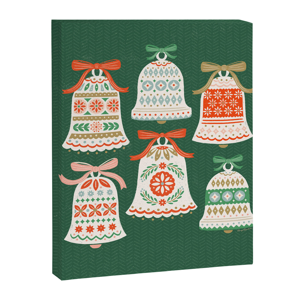 Folk Art Holiday Bells - Forest Green Canvas Print Gallery Image 8