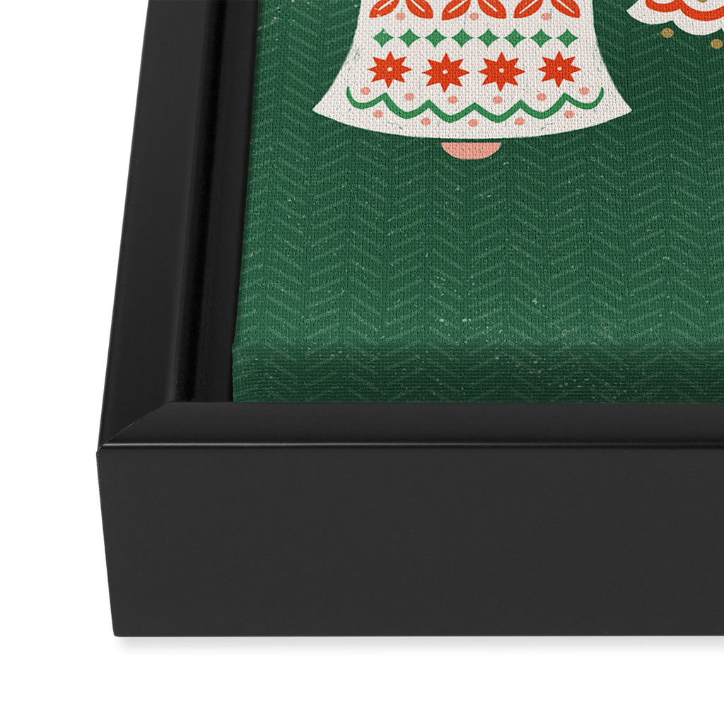 Folk Art Holiday Bells - Forest Green Framed Canvas Print Gallery Image 3