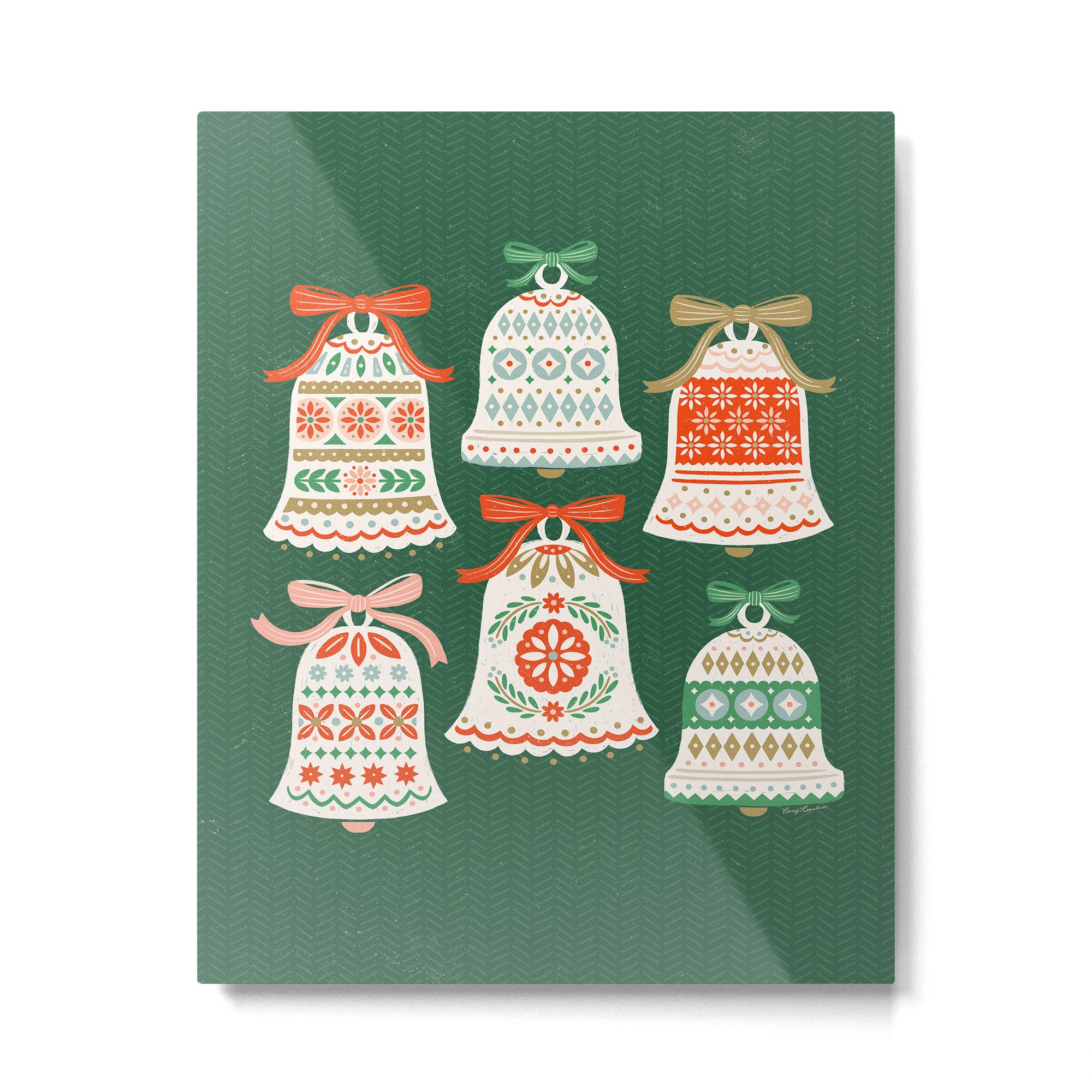 Folk Art Holiday Bells - Forest Green Metal Print Gallery Image 6