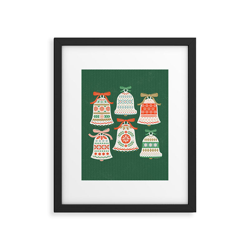 Folk Art Holiday Bells - Forest Green Framed Art Print Gallery Image 6