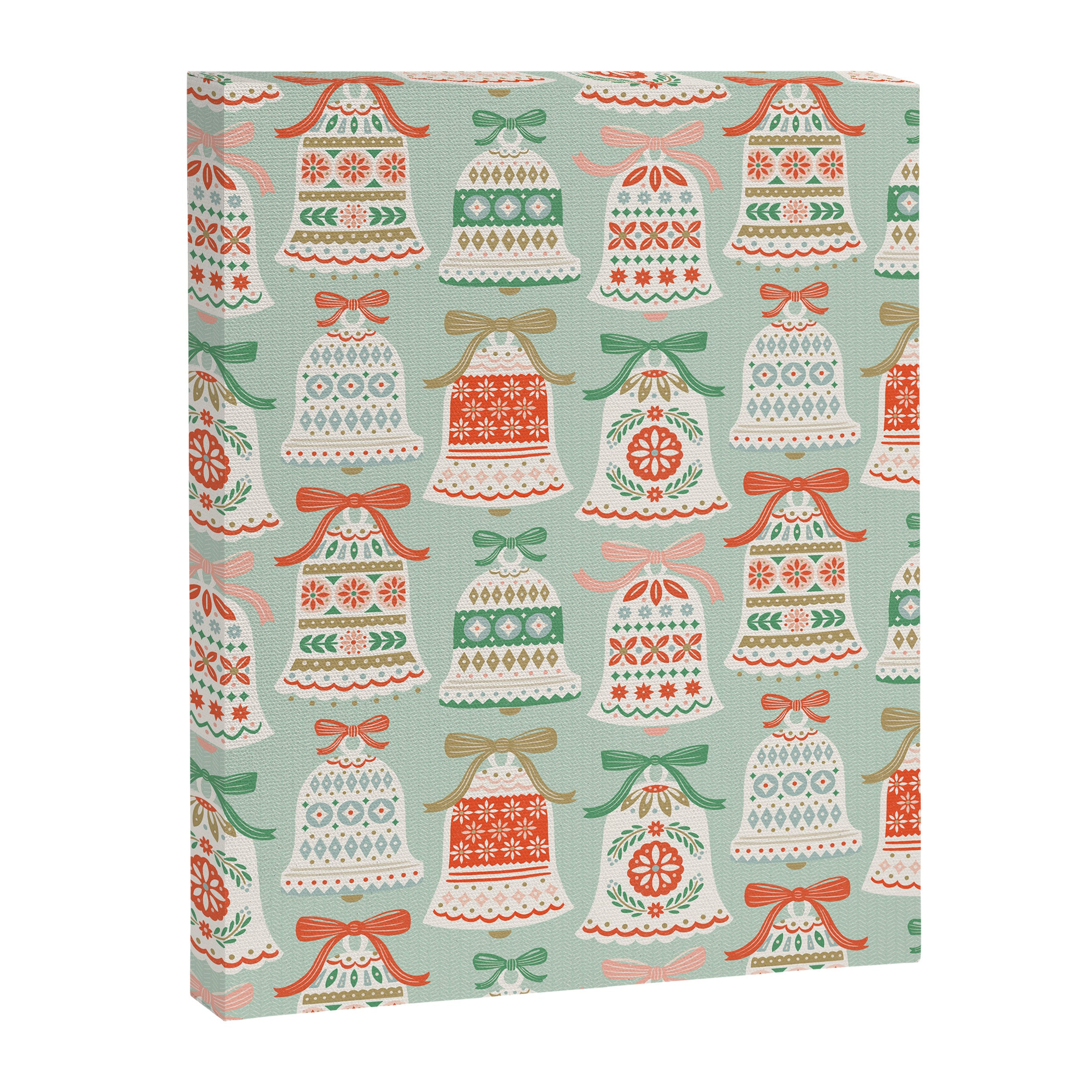 Folk Art Holiday Bells - Light Green Canvas Print Gallery Image 8