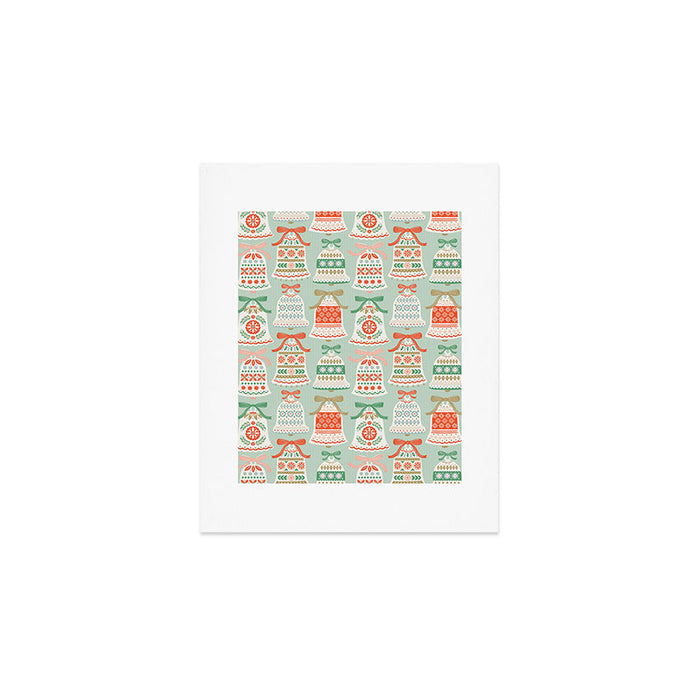 Folk Art Holiday Bells - Light Green Art Print Gallery Image 1