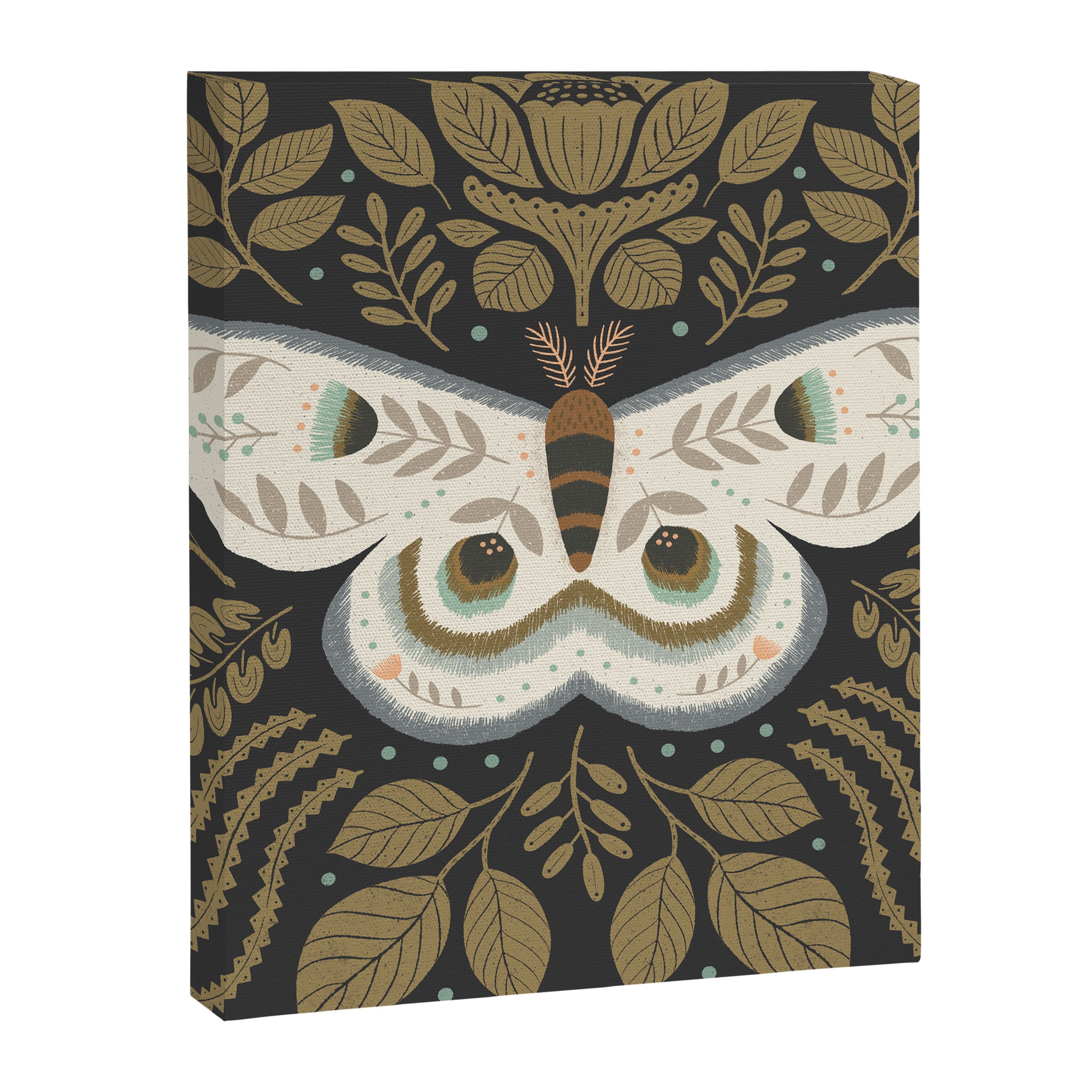 Folk Art Moth - Black Canvas Print Gallery Image 8
