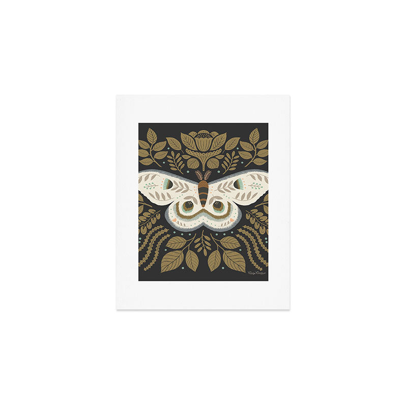 Folk Art Moth - Black Art Print Gallery Image 1