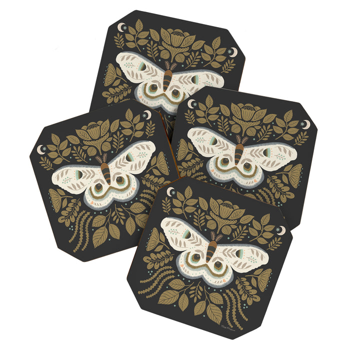 Folk Art Moth - Black Coaster Gallery Image 1