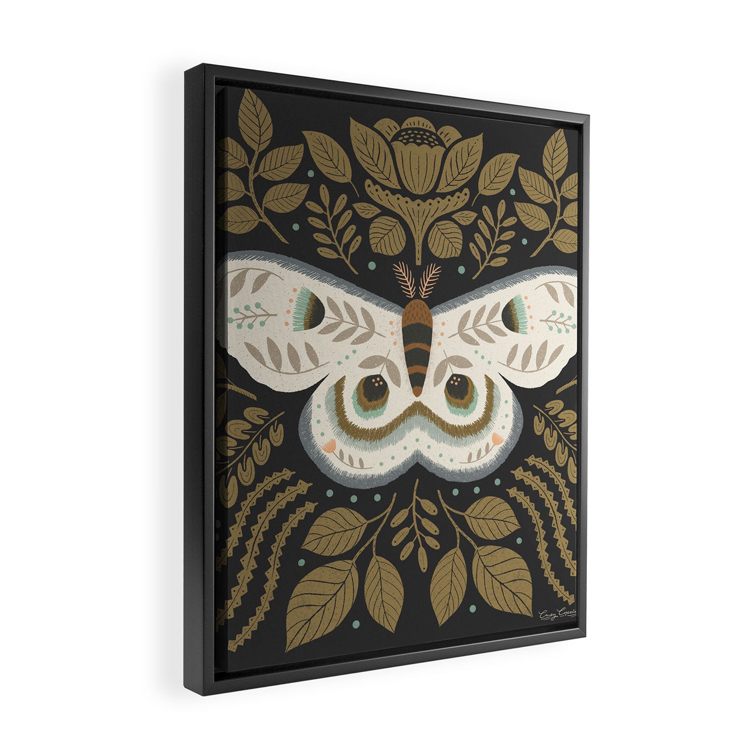 Folk Art Moth - Black Framed Canvas Print Gallery Image 2
