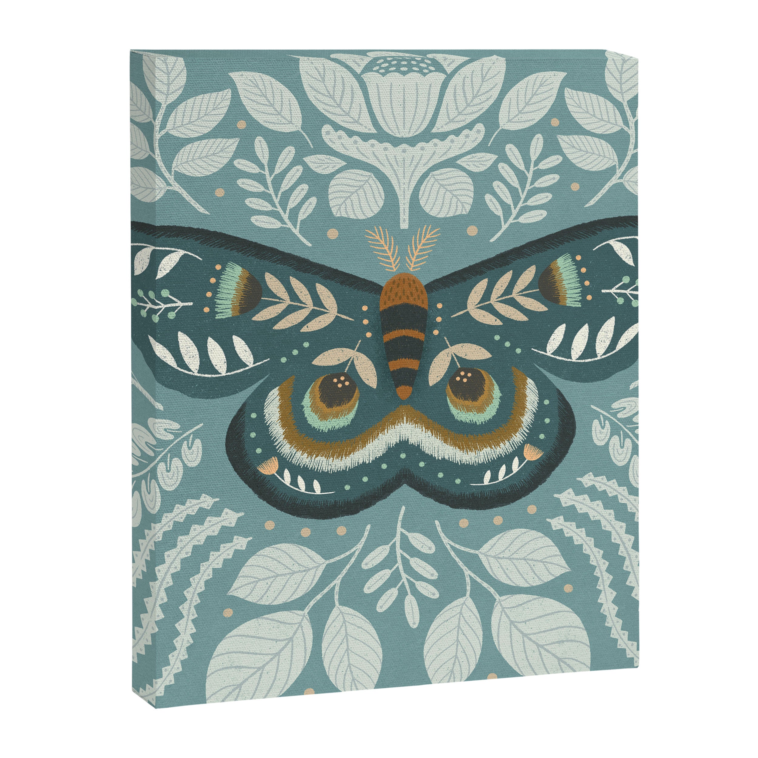 Folk Art Moth - Blue Gray Canvas Print Gallery Image 8