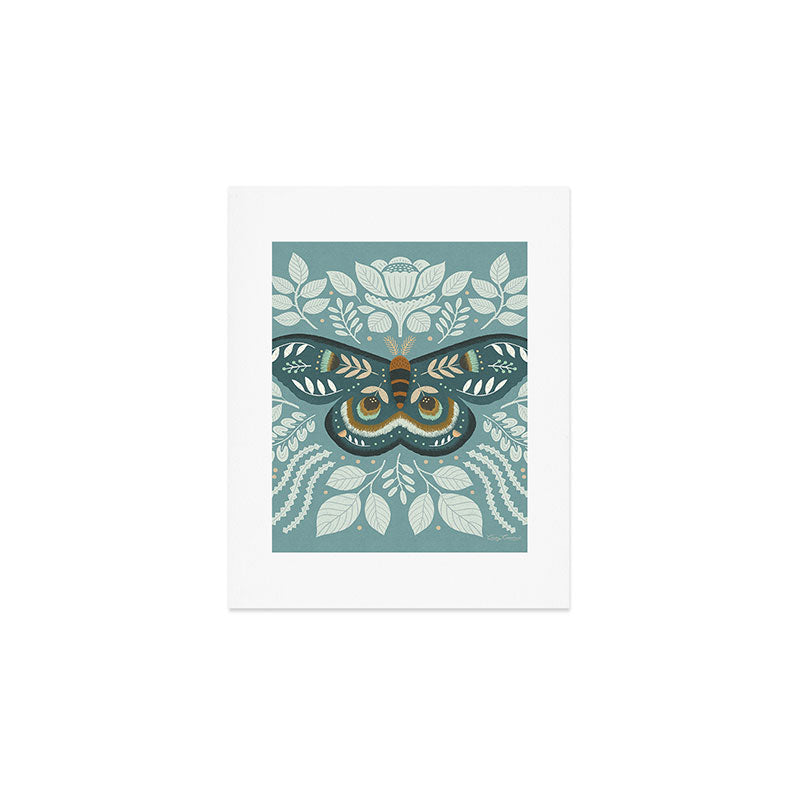 Folk Art Moth - Blue Gray Art Print Gallery Image 1