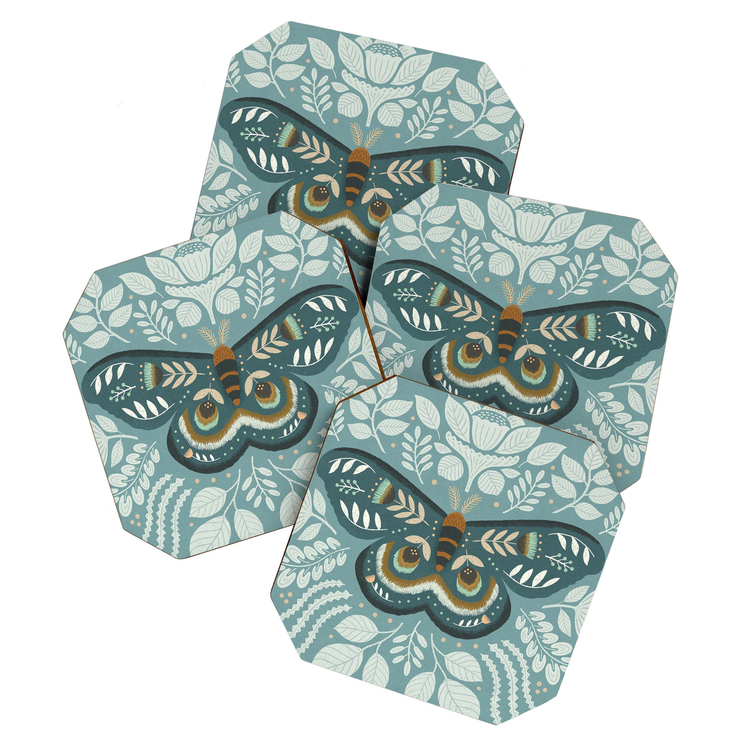 Folk Art Moth - Blue Gray Coaster Gallery Image 1
