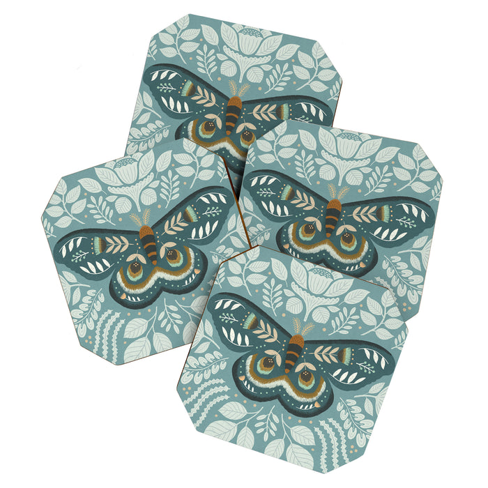 Folk Art Moth - Blue Gray Coaster Gallery Image 1