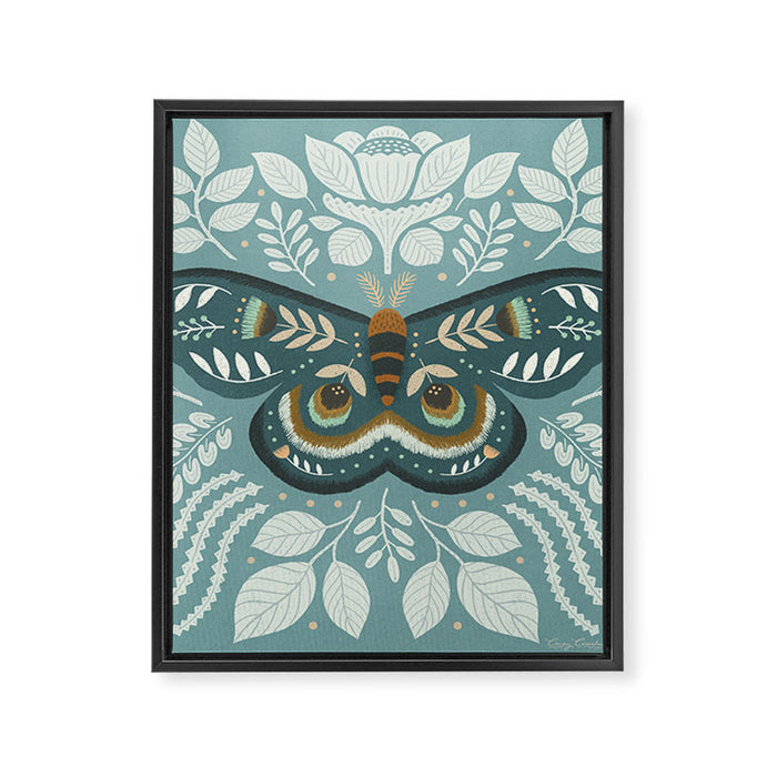 Folk Art Moth - Blue Gray Framed Canvas Print Gallery Image 1