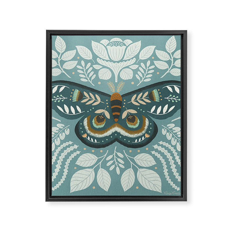 Folk Art Moth - Blue Gray Framed Canvas Print Gallery Image 8