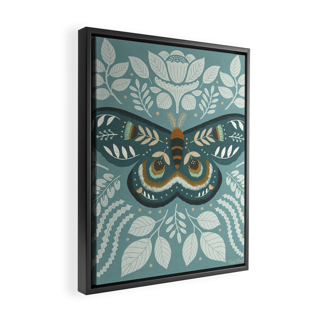 Folk Art Moth - Blue Gray Framed Canvas Print Gallery Image 2