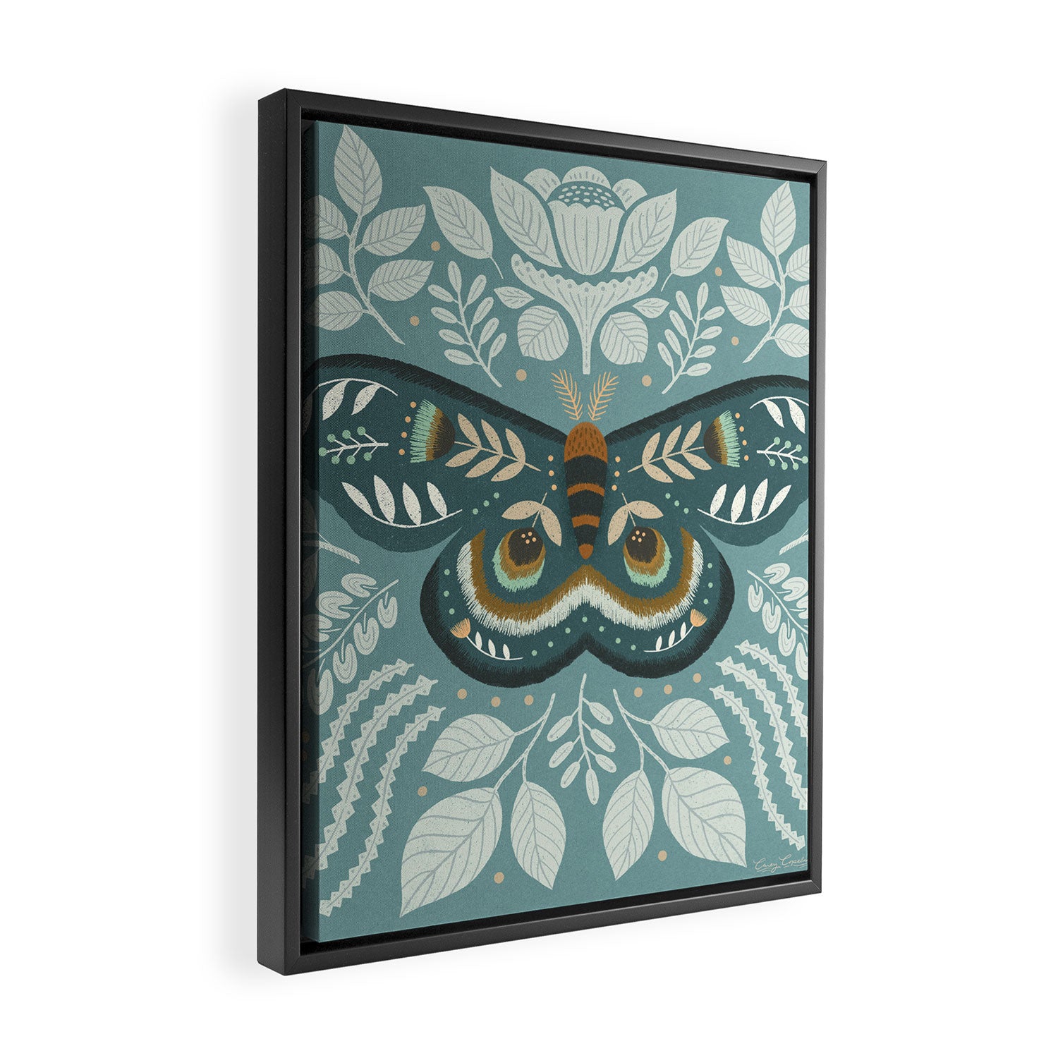 Folk Art Moth - Blue Gray Framed Canvas Print Gallery Image 2
