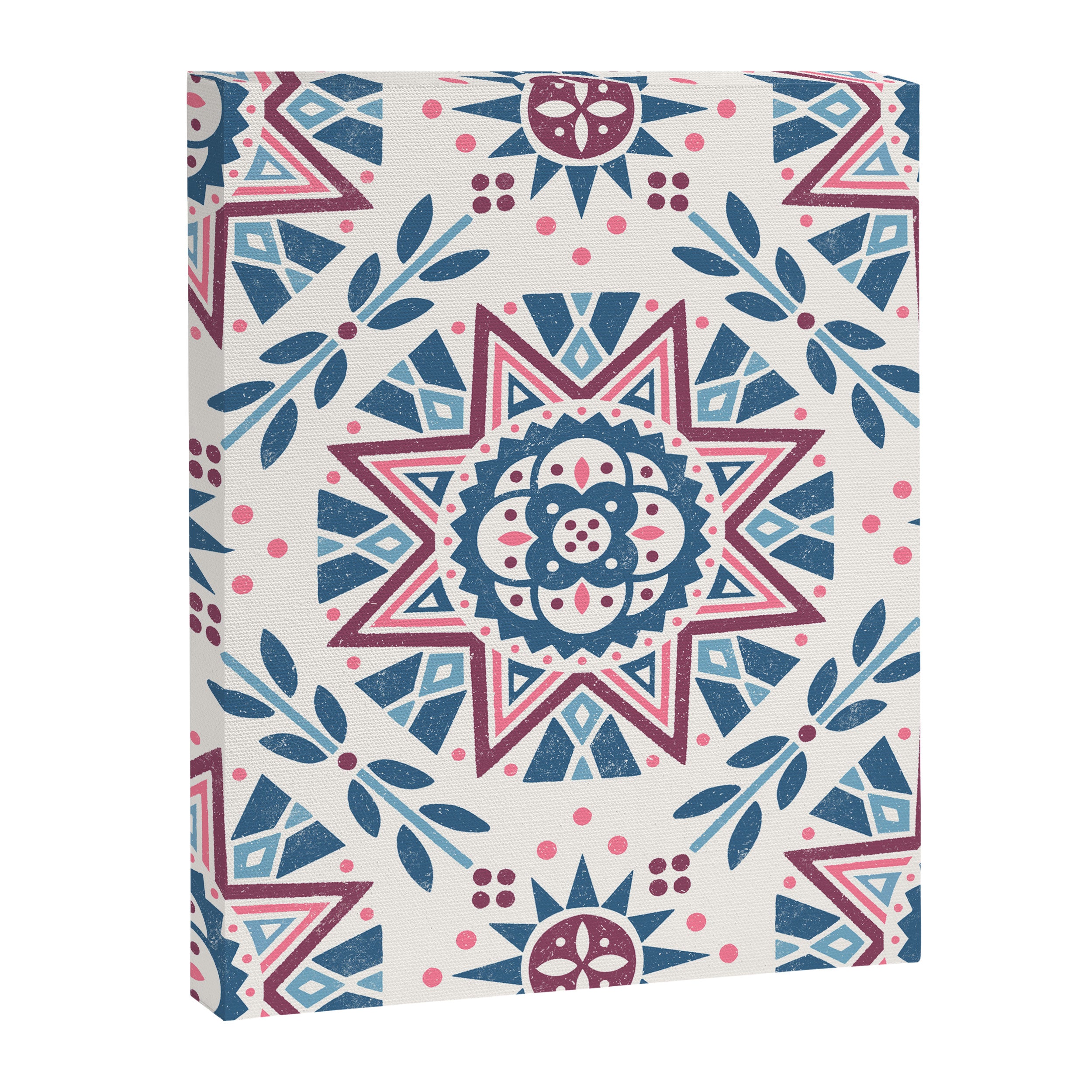 Folk Art Shapes Block Print - Blue and Burgundy Canvas Print Gallery Image 8