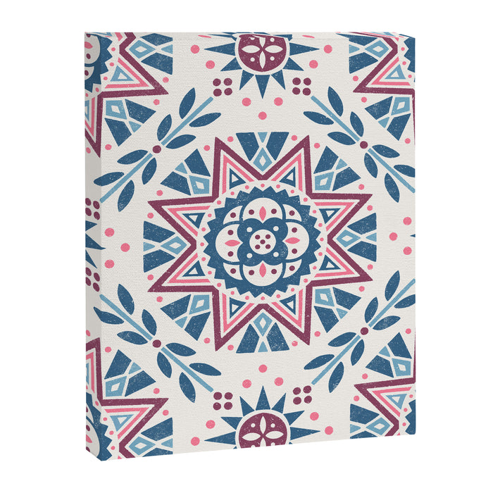 Folk Art Shapes Block Print - Blue and Burgundy Canvas Print Gallery Image 1