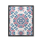 Folk Art Shapes Block Print - Blue and Burgundy Framed Canvas Print Gallery Image 8