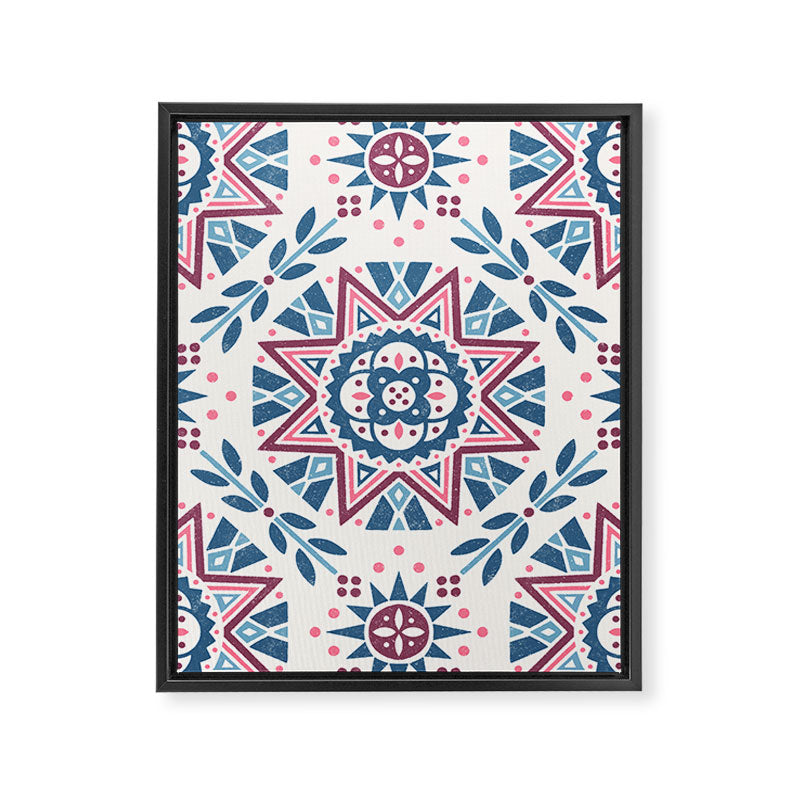 Folk Art Shapes Block Print - Blue and Burgundy Framed Canvas Print Gallery Image 8