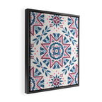 Folk Art Shapes Block Print - Blue and Burgundy Framed Canvas Print Gallery Image 2