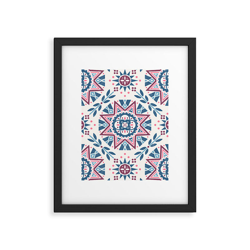 Folk Art Shapes Block Print - Blue and Burgundy Framed Art Print Gallery Image 6