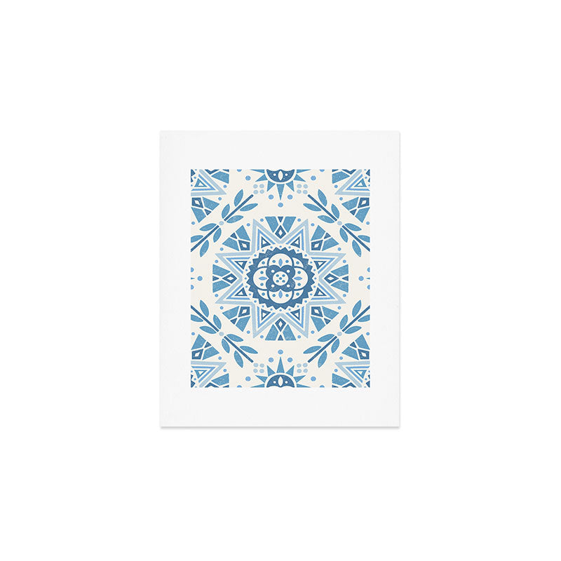 Folk Art Shapes Block Print - Blue Art Print Gallery Image 1