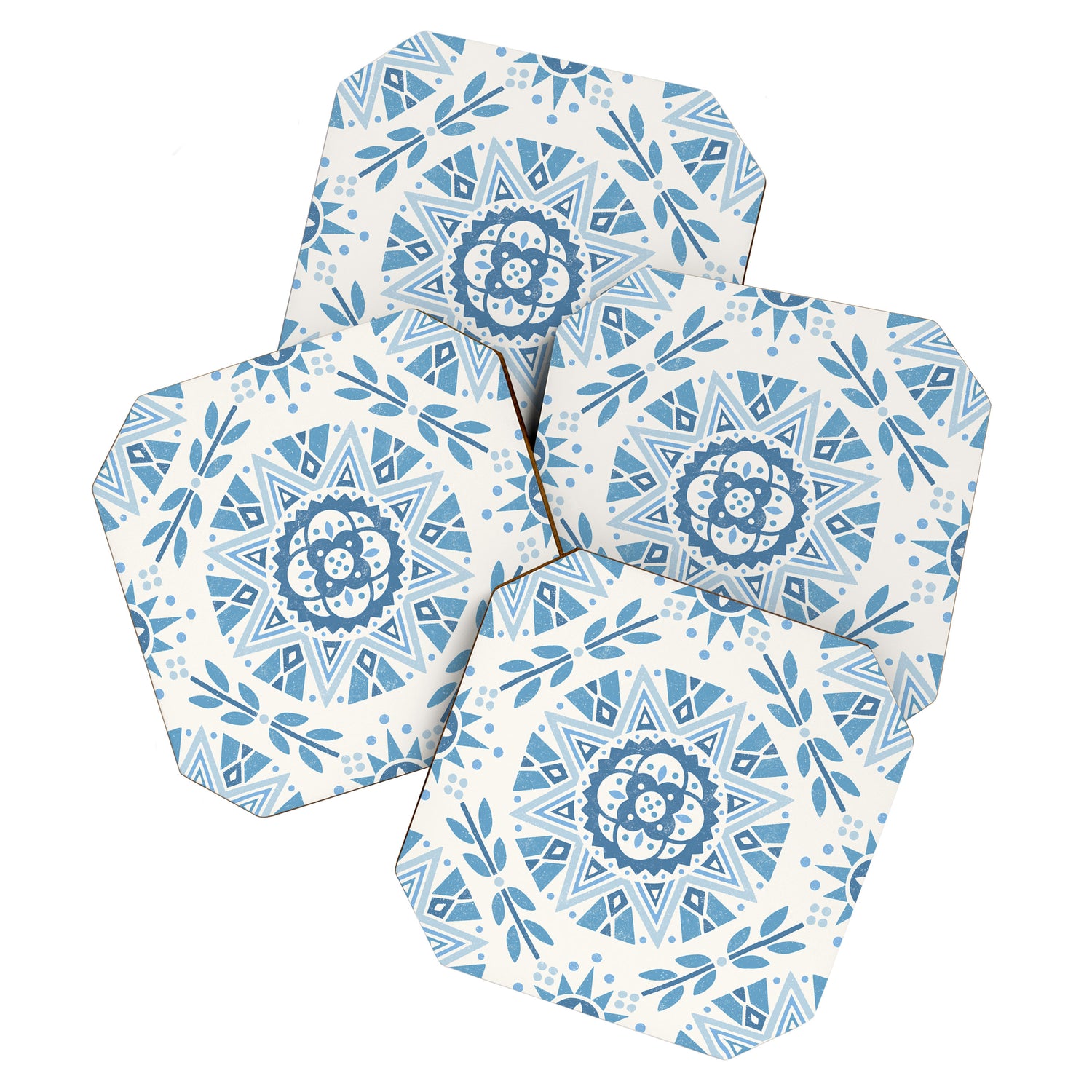Folk Art Shapes Block Print - Blue Coaster Gallery Image 1