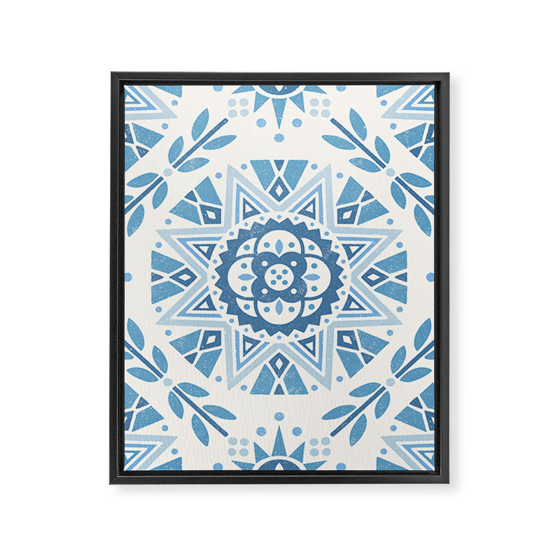 Folk Art Shapes Block Print - Blue Framed Canvas Print Gallery Image 8