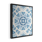Folk Art Shapes Block Print - Blue Framed Canvas Print Gallery Image 2
