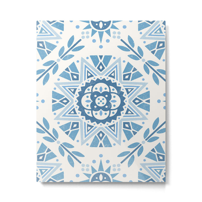 Folk Art Shapes Block Print - Blue Metal Print Gallery Image 1