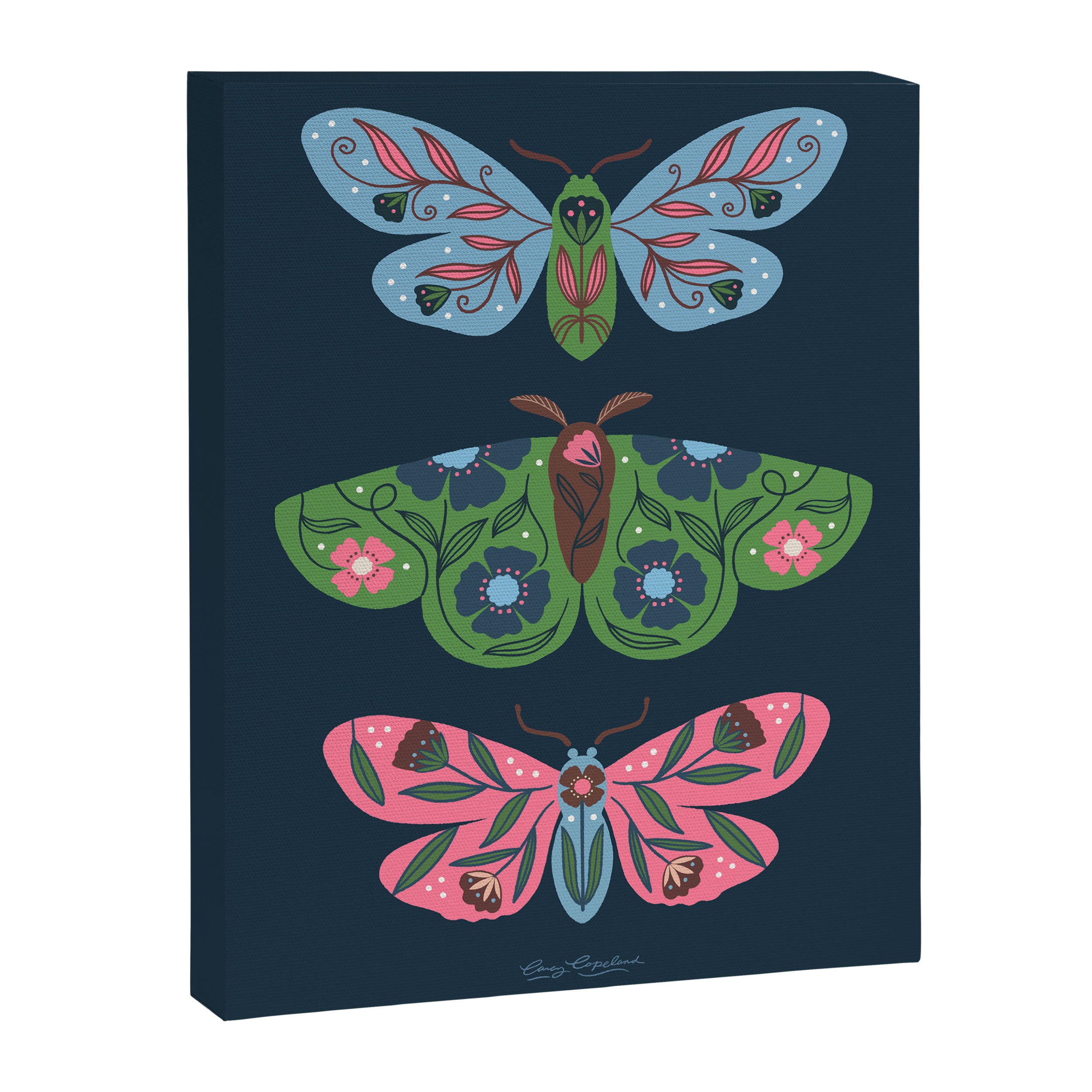 Folk Floral Moths and Butterflies Blue Canvas Print Gallery Image 6