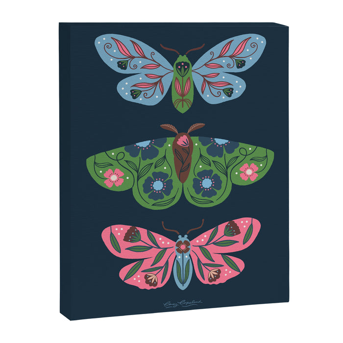 Folk Floral Moths and Butterflies Blue Canvas Print Gallery Image 1