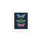 Folk Floral Moths and Butterflies Blue Art Print Gallery Image 1