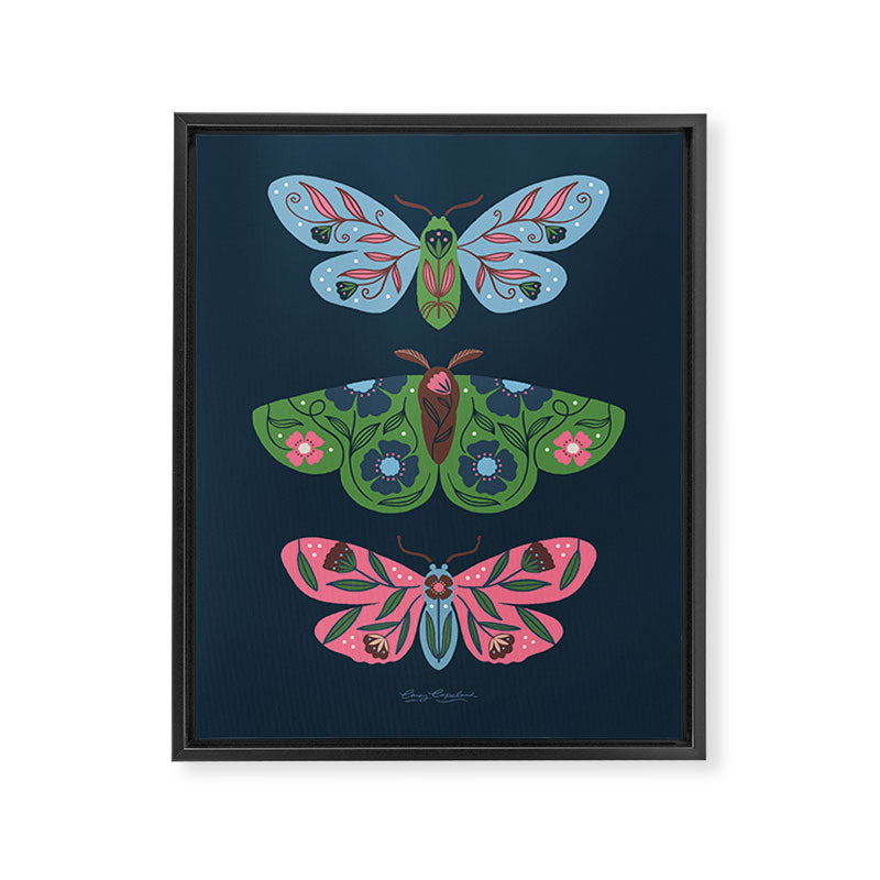 Folk Floral Moths and Butterflies Blue Framed Canvas Print Gallery Image 6